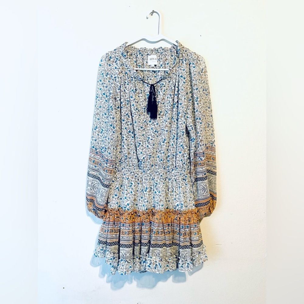 MISA Los Angeles Women's Lorena Printed Chiffon Split-Neck Mini Dress Size S EUC - Picture 3 of 8